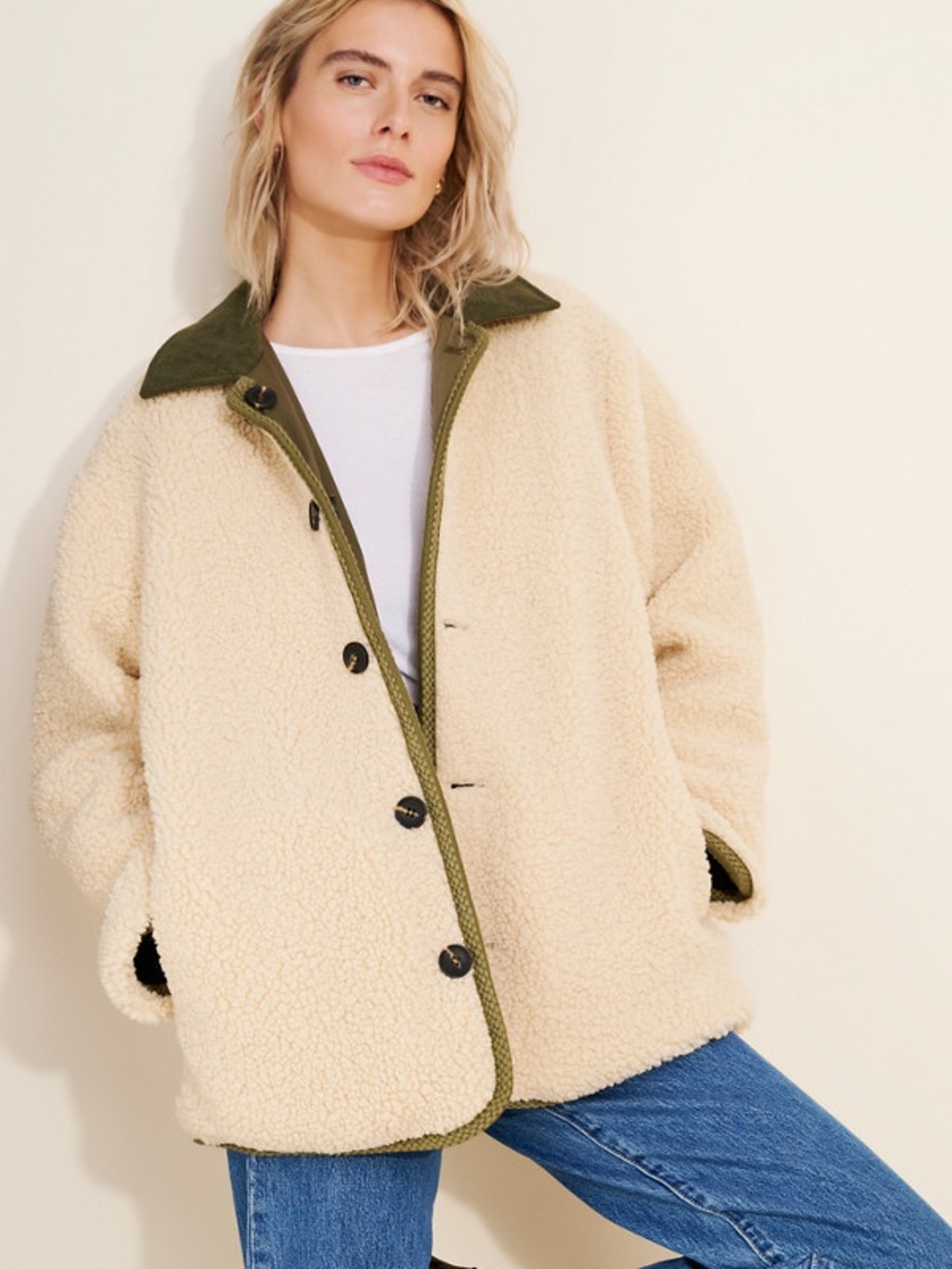 We The Free Arnelle Teddy Olive Quilted Reversible Sherpa Puffer Jacket Coat XS